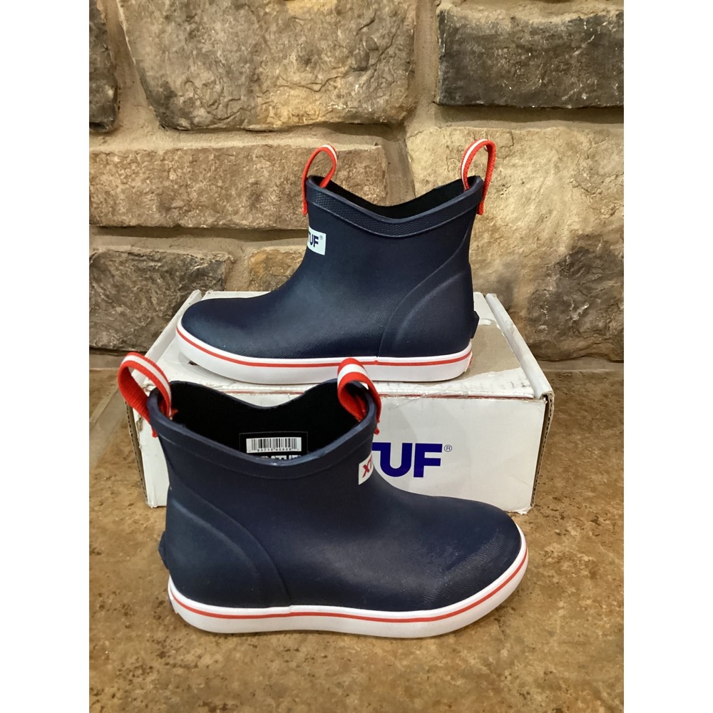 XTRATUF Youth Ankle Deck Boot Navy Red Waterproof Rubber Rain Boots Size 11 New